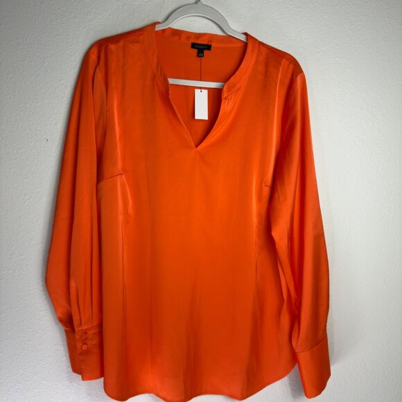 NWT Talbots Women’s Large Satin Blend Orange Pull-on Blouse Top Business - Picture 3 of 16